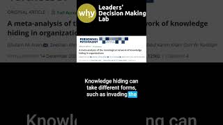 Knowledge Hiding Why Employees Hide Knowledge [upl. by Eerac890]