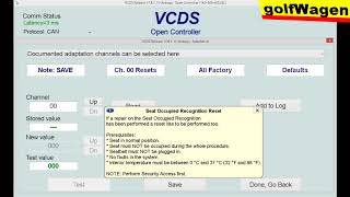 VCDS VAG seat occupied sensor reset on Seat VW Audi Skoda CAN [upl. by Elleval]