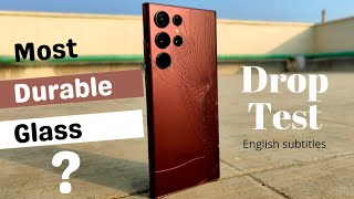 Toughest Smartphone Glass  Samsung Galaxy S22 Ultra Drop Test  English Subtitles [upl. by Cassy303]