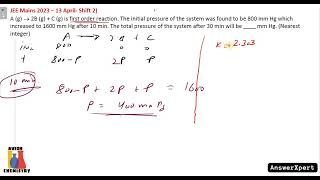 A g  2B g  C g is first order reaction The initial pressure of the system was found to be [upl. by Ahsiled856]