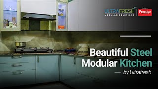 Stainless Steel Modular Kitchen BlueWhite  Kitchen Tour  Review  Fresh Kitchens by Ultrafresh [upl. by Moulden]