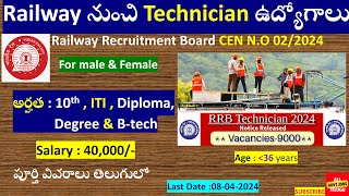 RRB Technician Recruitment 2024  govt jobs for ITI  all govt jobs Telugu  govt job notification [upl. by Helli610]