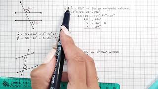 ÁNGULOS ENTRE PARALELAS  Cómo plantear una ecuación y calcular la amplitud de los ángulos [upl. by Eagle589]