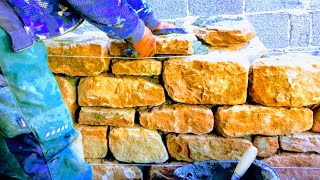 BUILDING RED SANDSTONE WALL  DETAIL TUTORIAL  PROFESSIONAL MASONRY DIY TIPS NATURAL STONE HOW TO [upl. by Seaddon]