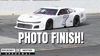 FIRST LATE MODEL RACE  PHOTO FINISH at Hickory Motor Speedway [upl. by Hsu46]