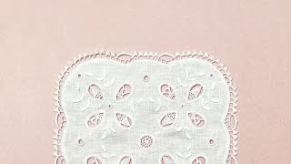 Hedebo Embroidery White Work Doily Making Hand Embroidery Square Doily3 [upl. by Uyr]