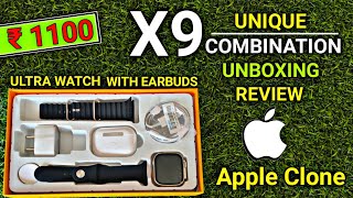 X9 Ultra Smart Watch Unboxing And Review 😍 X9 Smart Watch Unique Combination 😍 With Apple Earbuds 😍 [upl. by Birdella]