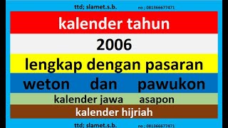 kalender 2006 lengkap pawukon  weton  pasaran kalender jawa  hijriah [upl. by Ardnos]