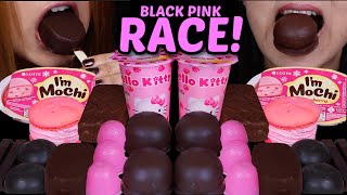 ASMR BLACK PINK DESSERT RACE DOVE ICE CREAM MOCHI ICE CREAM HELLO KITTY DESSERT CUPS KITKATS 먹방 [upl. by Augusto]