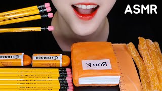 ORANGE FOOD ASMR EDIBLE SCHOOL SUPPLIES ASMR EDIBLE BOOK EDIBLE ERASER EDIBLE RULER MUKBANG ASMR [upl. by Korman]