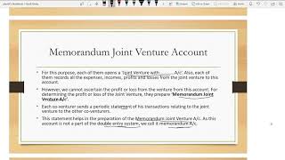 Joint Venture Accounting part 4 Memorandum Method [upl. by Notsgnik]