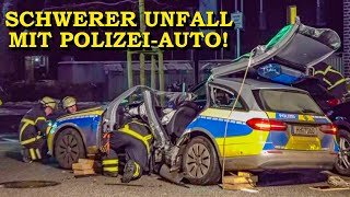 SCHWERER UNFALL MIT POLIZEIAUTO  POLIZIST NACH CRASH EINGEKLEMMT  FEUERWEHR HAMBURG [upl. by Ecitnirp]