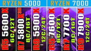 R5 5600X vs R7 5800X3D vs R9 5900X vs R5 7600X vs R7 7700X vs R9 7900X  RYZEN 5000 vs RYZEN 7000 [upl. by Bowman755]