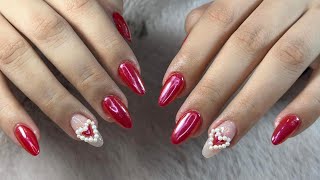 Uñas Coquettel uñas acrílicas rojas y románticas 🍒 [upl. by Gnuh]