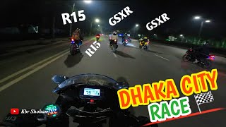 CRAZY CITY RIDE IN DHAKA  CLOSE CALL  FRIDAY BIKE RIDE WITH GSXR R15V3 4V SUZUKI SF [upl. by Anayrb]