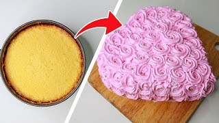 Round Cake To Heart Shape Cake  Rosette Heart Cake  With Eggs  Eggless amp Without Oven  Yummy [upl. by Nnaarat]