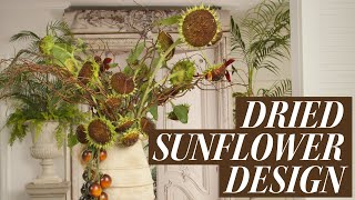 Dried Sunflowers with Black Tomatoes in a Terracotta Jug  Floristry Design Tutorial [upl. by Imekawulo]