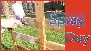 SPAR URETHANE SPRAY DAY Spray finishing the fence for the trailer [upl. by Clintock]