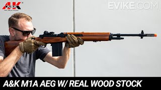 AampK M1A Full Size Airsoft AEG Rifle w Real Wood Stock Review [upl. by Arahk]