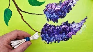 LILACS Cotton Swabs Painting Technique for BEGINNERS EASY Acrylic Painting  TheArtSherpa [upl. by Demaria]