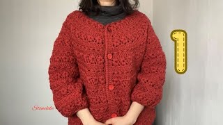 Crochet Top down Cardigan Flower Pattern  Part 1 [upl. by Sirob]