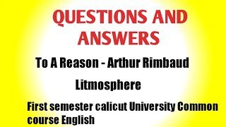 Questions And Answers of the poem To A Reason byArthur RimbaudLitmosphere The world of Literature [upl. by Roman]