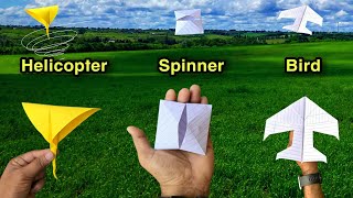 top 3 flying paper toy flying helicopter paper spinning toy paper bird plane 3 best paper plane [upl. by Biron]