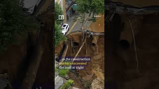 Road collapses forming massive sinkhole at construction site in China shorts [upl. by Odin]