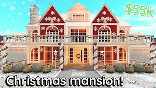 Building a CHRISTMAS MANSION in BLOXBURG House Build 2 Story Exterior Tutorial [upl. by Neetsuj]