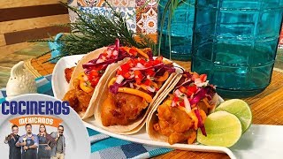 Receta Tacos de pescado capeado  Cocineros Mexicanos [upl. by Alyakcim339]