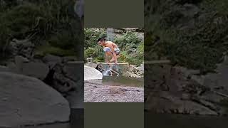 Man Jumps over stick twice on single jump shorts [upl. by Einamrej999]