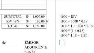 Como calcular el IGV en una factura explicacion matematica [upl. by Nnaeiram]