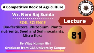 Lecture 81 Biofertilizers Rhizobium Plants nutrients Seed and Soil inoculants Micro flora [upl. by Nnawaj]