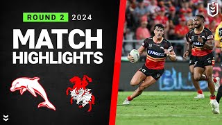 NRL 2024  Dolphins v Dragons  Match Highlights [upl. by Aseret362]