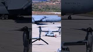 The C5M glides 400 meters to take off it rises almost vertically Really powerful usairforce [upl. by Ecyned593]