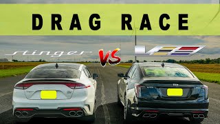 2022 Cadillac CT5V vs 2022 Kia Stinger GT shocking results Drag and Roll Race [upl. by Nawram]