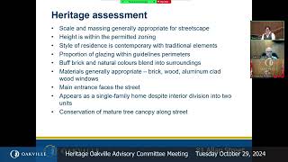 Heritage Oakville Advisory Committee October 29 2024 [upl. by Storfer]