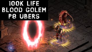 D2R 100k Life Blood Golem vs p8 Ubers Thorns Necro [upl. by Merna]