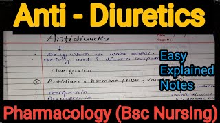 Notes Of Anti  Diuretics in Hindi in Pharmacology Bsc Nursing [upl. by Bussey24]