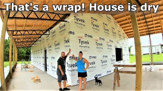 Installing Tyvek on the pole barn house 411 barndo barndominium [upl. by Speroni628]