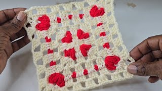 How to Crochet 3D Heart Puff Stitch Granny Square [upl. by Coke]