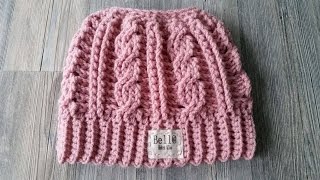 Crocheted Cabled Messy Bun Hat [upl. by Assetal87]