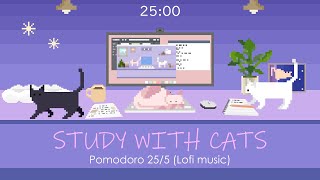 Study with Cats ✏️ Pomodoro Timer 255  Chill Study Session with cats amp lofi music💜 [upl. by Iturk]