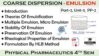 Emulsion  Coarse dispersion  Part2 Unit3  Physical pharmaceutics 4th Semester  carewell P [upl. by Chuipek]