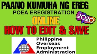 How to Register POEA eRegistration Online  How to Edit and Save  2020 [upl. by Sophronia]