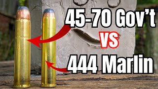 444 Marlin vs 4570 Govt  CLAY BLOCKS [upl. by Yrac184]