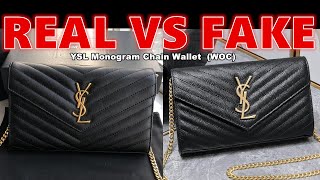 Real vs Fake Saint Laurent Monogram Chain Wallet WOC Calfskin Leather Grain Finish [upl. by Daryn]