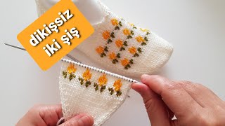 BEŞŞİŞ GÖRÜNÜMLÜ DİKİŞSİZ İKİ ŞİŞ PATİK  DİKİŞSİZİKİŞİŞPATİK  EASY KNITTING  divapatik [upl. by Erund]