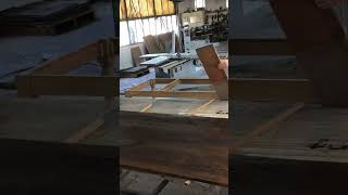 Testing stain on bottom of table top before adjusting and staining top oak oaktable antique woo [upl. by Bathilda]