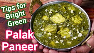 Restaurant Style Palak Paneer Curry  5 Basic Tips to Get Dark Green Colored Creamy Palak Paneer [upl. by Llerol]